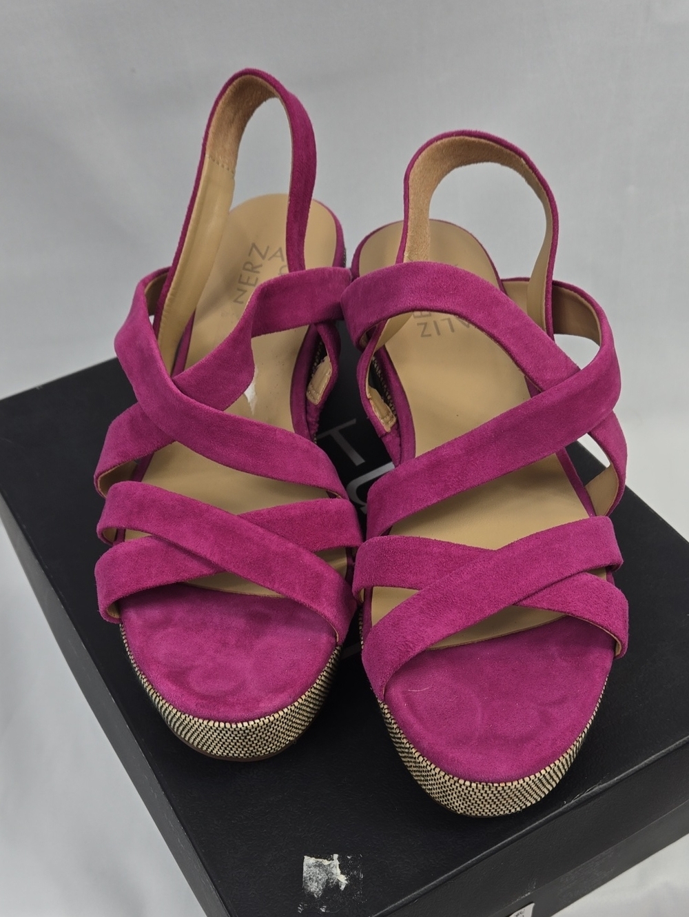 Naturalizer Fuchsia Suede Crisscross Wedge Sandals 8 NIB